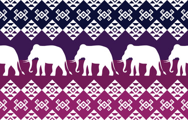 Elephant pattern. Seamless. White stripes, blue background. Ethnicity. Floral patterns, printed fabrics, pants, Lanna.	