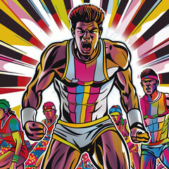 Vibrant and Dynamic Comic-Style Athlete Leading a Team