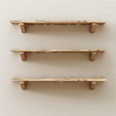 Minimalist Wall-Mounted Bookshelf with Evenly Spaced Wooden Shelves on Smooth Light Wall