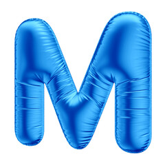 3D Alphabet Letter M in Blue Balloon for Father's Day, Boy's Birthday with Transparent Background