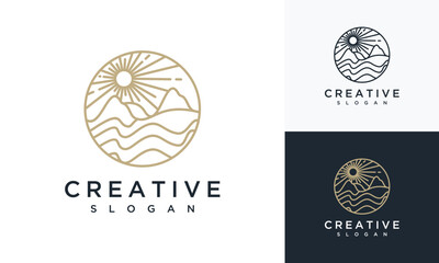 mountain logo vector design template ,mountain logo made in line style	
