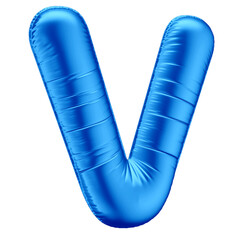 3D Alphabet Letter V in Blue Balloon for Father's Day, Boy's Birthday with Transparent Background
