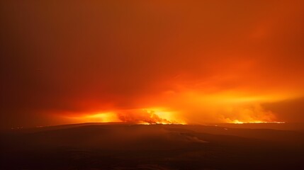 Dramatic Wildfire Blaze in the Distant Sky with Glowing Orange Flames