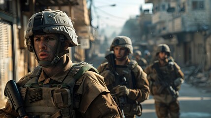 Tense Military Patrol in Conflict Affected Urban Street