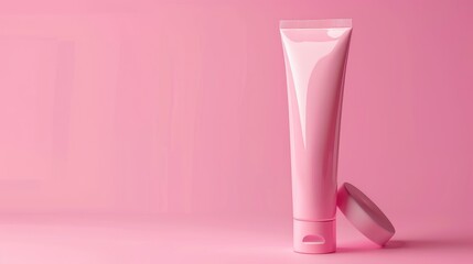 Craft your vision: Pink minimalist cosmetic tube with blank space for text or design, creating a stunning packaging mockup.