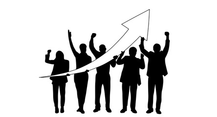 teamwork makes business increase, black and white line art illustration