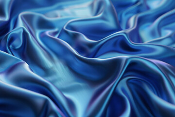 Fototapeta premium 3D render of abstract blue background with silk texture, elegant cloth in motion in the style of wave shape. Vector illustration for fashion design, wallpaper