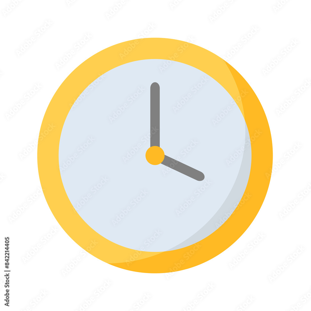 Wall mural Yellow clock vector illustration in flat design style, circle clock icon design