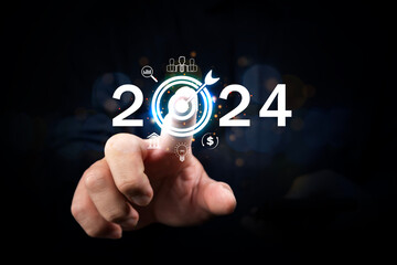 2024 business concept, business people set goals to create an online communication network.