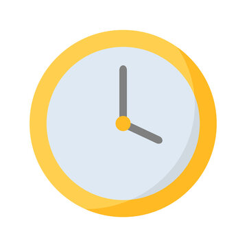 recommend clip art: Yellow clock vector illustration in flat design style, circle clock icon design