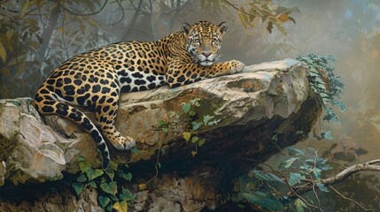 Jaguar perched on a rocky ledge
