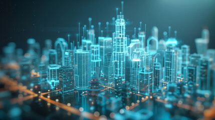 Obraz premium Futuristic Metropolis AI Hologram Integration