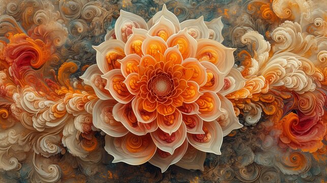 Fototapeta Intricate floral fractal art with warm hues, abstract design, digital art concept