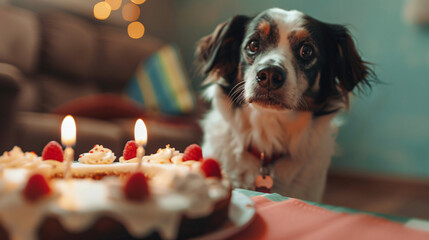 Dog and birthday cake