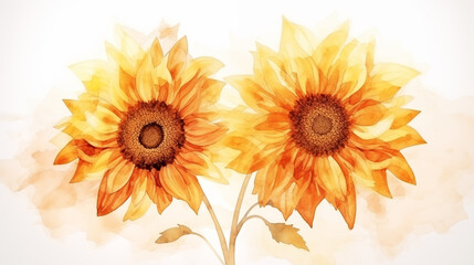 Naklejka premium Double Exposure, White Background, Sunflower illustration ~ Created using Generative AI