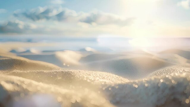 A serene beach with data being represented by grains of sand that can be sifted through and organized in the virtual data halls.
