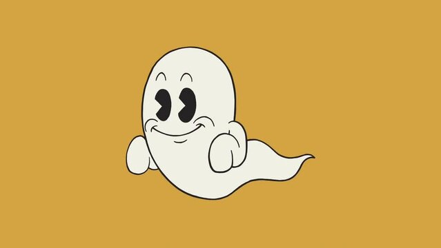 retro cartoon animation of howling cute ghost