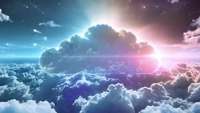 A rainbow of information stretches across the digital sky made possible by the everpresent cloud of computing and data.
