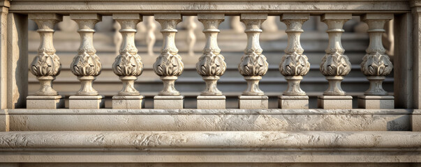 Classic stone balustrade elements close-up, architectural detail concept