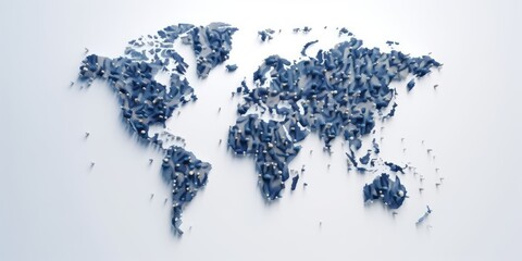 Image of stylized world map in blue with a 3D effect on a white background. Concept of global connectivity and travel. Design for educational graphics, world statistics visual representation. AIG35.