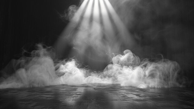 Smoke exiting stage in black and white
