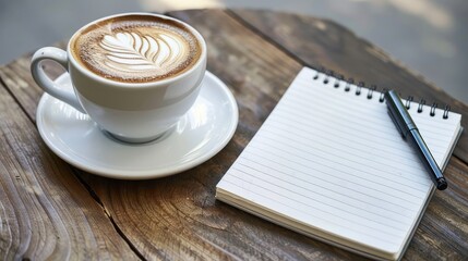 A cup of coffee next to a notepad, perfect for morning inspiration. Ai Generated.