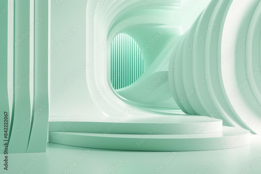 Poster a white luxury background with dynamic geometric shapes and a green gradient minimal design, enhanci