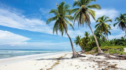 Immerse yourself in the wild beauty of a tropical beach, where coconut trees sway in harmony, Ai Generated.