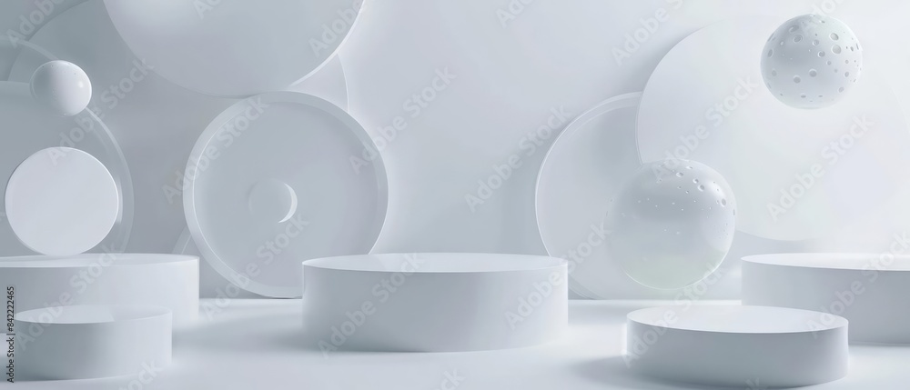 Poster background of elegant circle shape design, featuring dynamic geometric shapes in a clean white minim