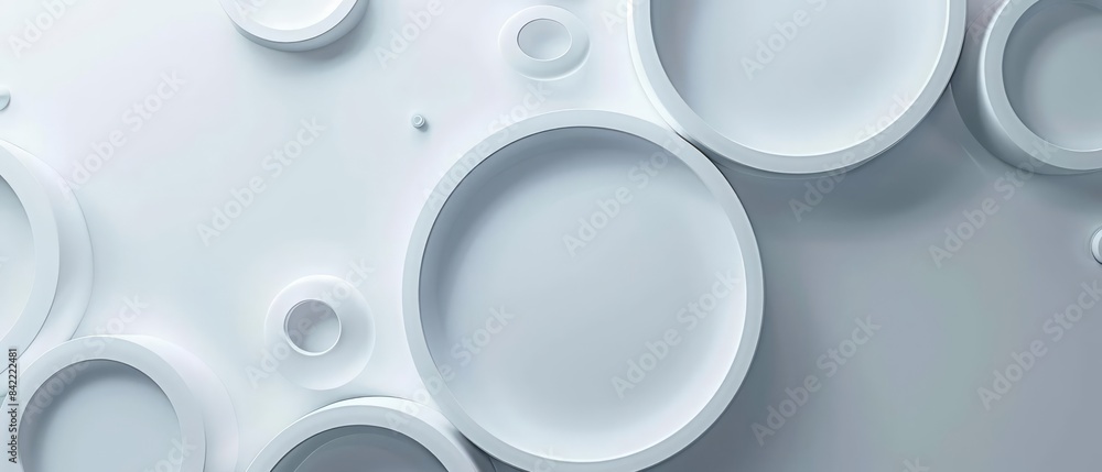 Poster background of elegant circle shape design, featuring dynamic geometric shapes in a clean white minim