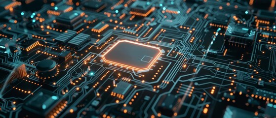 Obraz premium The circuit board and network are secured with a lock on the digital screen, representing the layers of cyber security protecting sensitive data