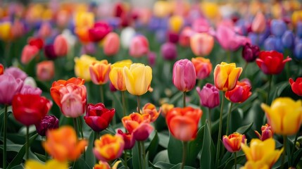 Vibrant Tulip Garden in Full Bloom