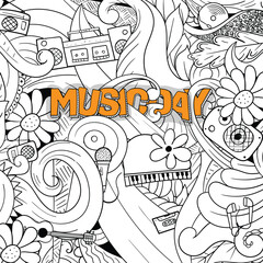 Music Day in simple typography design with black white ornamental background