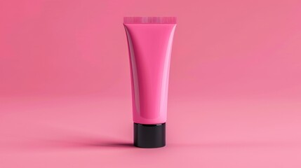 Unleash your brand's potential: Pink cosmetic tube mockup with black cap, providing a stylish canvas for your design ideas