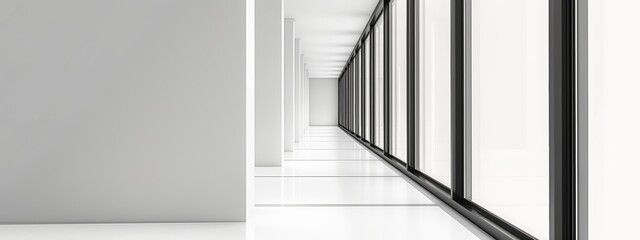 Minimalistic and bright image of a modern hallway, isolated on a white background. The clean design highlights simplicity and elegance in architecture.
