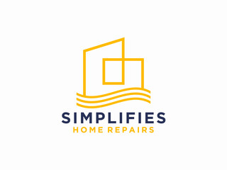 Naklejka premium Simple modern building line art architecture logo design.