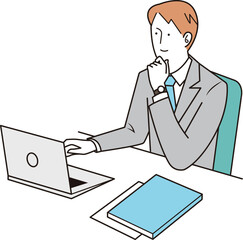 パソコン画面を眺める男性社員