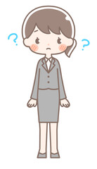 全身｜はてなマークの女性イラスト｜スーツ