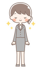 全身｜キラキラした女性イラスト｜スーツ