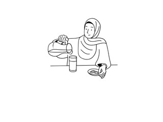 Young woman pouring water for break fasting