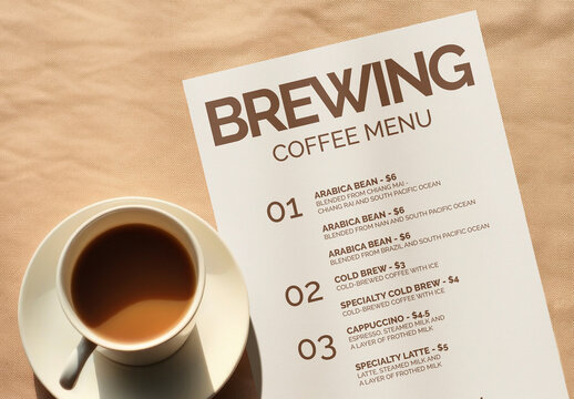 Coffee Menu Paper Mockup With Generative AI