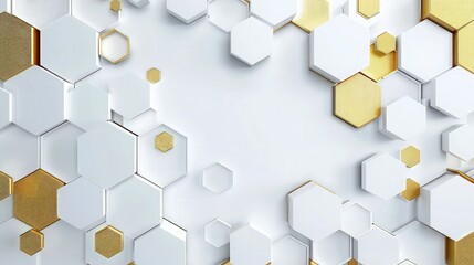 Abstract lux background with white and gold 3d hexagons.