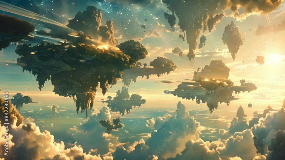 Poster a celestial wonder the skybound archipelago features a network of floating islands connected by brid