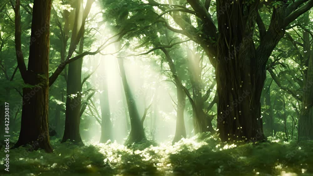 Poster in the heart of the forest there is a grove of trees that emit a soft ethereal light whenever they a
