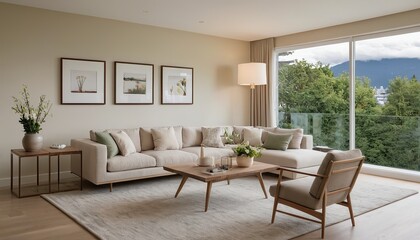 Fototapeta premium Large window decoration at luxury house interior design inspiration ideas