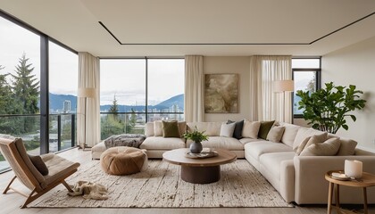 Fototapeta premium Large window decoration at luxury house interior design inspiration ideas
