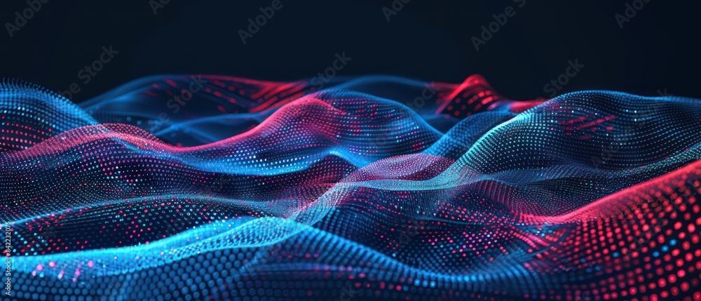 Wall mural data science or artificial intelligence digital background featuring blue and red binary code waves