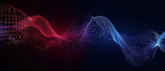data science or artificial intelligence digital background featuring blue and red binary code waves