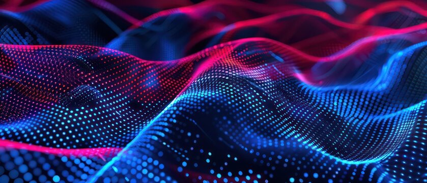 data science or artificial intelligence digital background featuring blue and red binary code waves