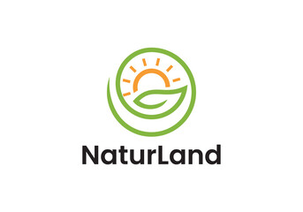 leaf with sun logo. creative agriculture design symbol vector